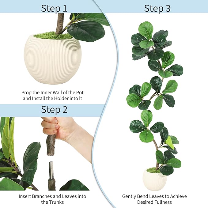 GarveeHome Fiddle Leaf Fig Artificial Tree with White Planter,5ft Faux Plants Indoor with Moss, Fake Rubber Tall Fake Floor Plant in Pot - Artificial Trees for Home Office Living Room Decor-Ruum Studio Home