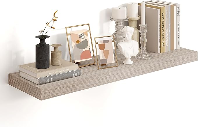 Heimlove 36 Inch Floating Shelves for Wall,10 Inch Deep Grey Wood Shelves with Invisible Brackets,Wall Mounted Storage & Display Shelves for Bedroom,Living Room,Kitchen,Office-Ruum Studio Home