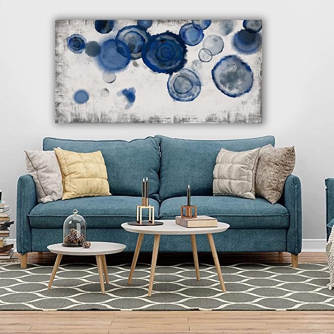 YJYart Blue Wall Art For Living Room Watercolor Dots Wall Decorations Indigo Dot Wall Decor Posters for Room Aesthetic Modern Artwork 24x48 Inch-Ruum Studio Home