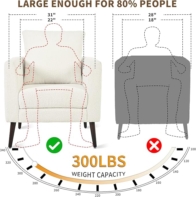Barrel Accent Chair Set of 2 with Back Pillow, Large Teddy Upholstered Armchair with Solid Wood Legs Modern Reading Chairs for Living Room Bedroom-Ruum Studio Home