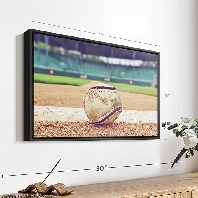 ElephantStock Baseball In Stadium Wall Art - Horizontal Framed Canvas - 1-Piece Living Room Wall Decor - Car Photography Canvas Print - Brown and Beige Decor for Wall - 19" X 13"-Ruum Studio Home