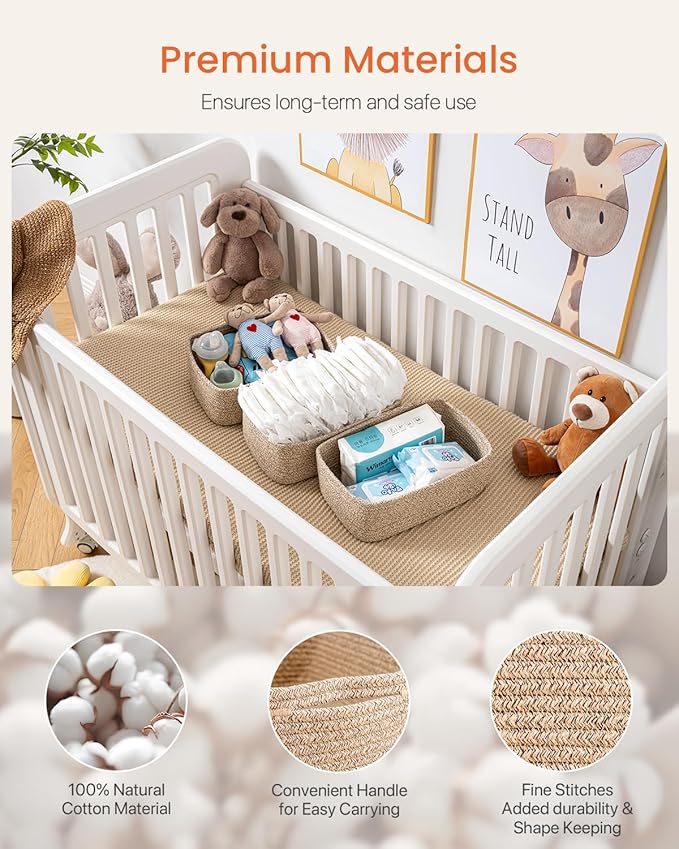 Small Woven Basket, 12 x 8 x 4.5 Inches, Storage Basket for Organizing, Cute Small Rope Shelf Closet Cube Storage Bins Baskets for Shelves, Dog Toy Gift Baskets Empty, 3 Packs, Mixed Brown-Ruum Studio Home