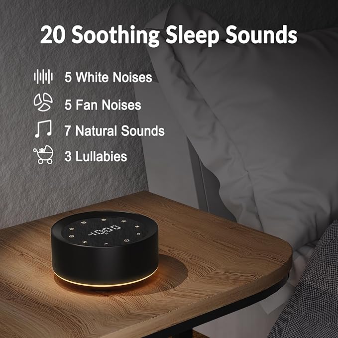 White Noise Sound Machine Alarm Clock 7 Colors Night Light Sound Machine for Adult/Baby 20 Soothing Sounds 31 Level Volume 6 Level Screen Brightness 5 Timer Set Memory Function Touch Control-Ruum Studio Home