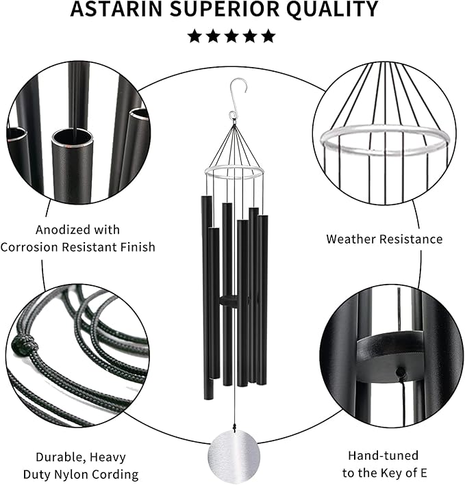 ASTARIN Wind Chimes Outdoor Large Deep Tone,36 Inch Large Chimes for Outside Tuned Relaxing Soothing Low Bass,Memorial Windchimes Sympathy for Mom Dad,Black-Ruum Studio Home