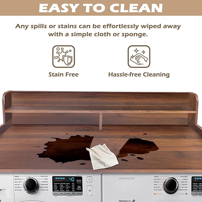Royxen Laundry Countertop with 2-Tier Shelf Universal Fit, Washer and Dryer Countertop with Storage Space, Shelf Height 11.5 Inches, Walnut Color-Ruum Studio Home