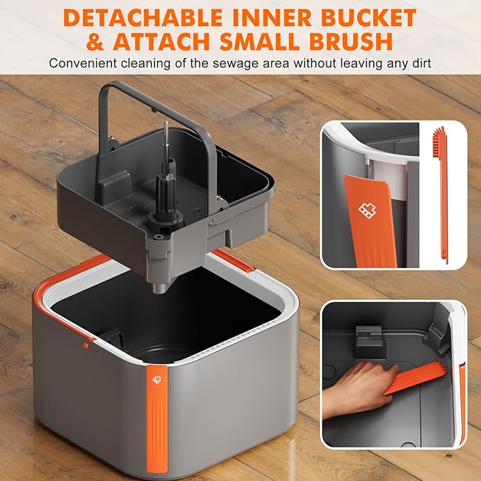 Upgraded Spin Mop and Bucket Self-Standing Mop Bucket Separate Dirty and Clean Water System Self Wringing 360° Rotating Clean Mop and Bucket Set (Drak Gray, 14Pads Mop and Bucket Set)-Ruum Studio Home