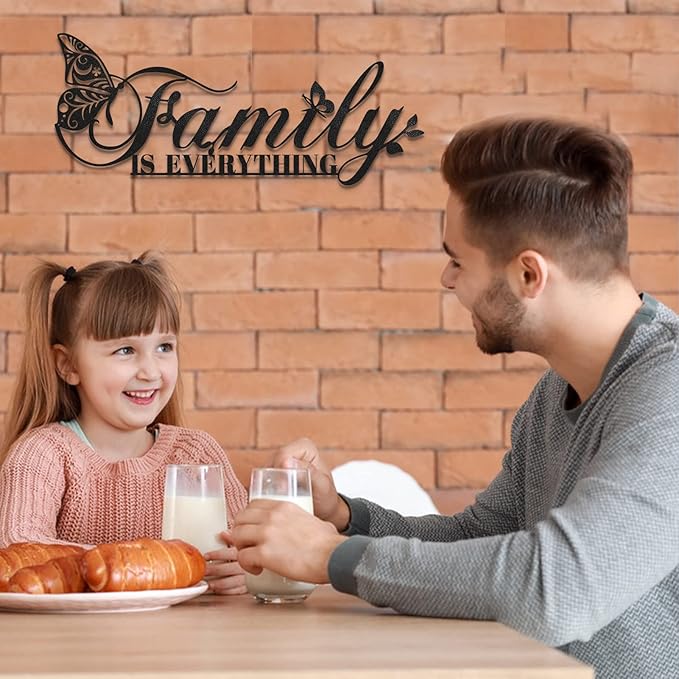 Family Signs Metal Wall Decor, Oppro Family Is Everything Word Sign with Butterfly for Home Decor, Black Art Plaque Letters for Living Room, Dining Room Bedroom Housewarming Mother's Day Father's Day Gift , 17”x6.3”-Ruum Studio Home