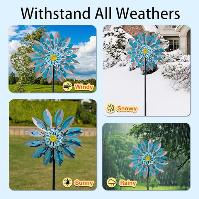 Viveta Wind Spinners,18 * 81" Large Outdoor Wind Spinner,Double-Side Wind Sculpture with 4 Sturdy Stake,Metal Windmill for Yard and Garden-Ruum Studio Home