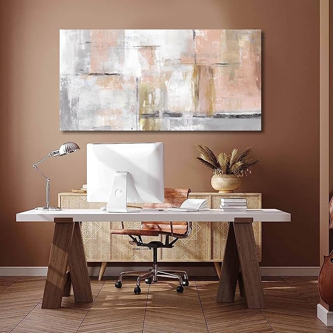 SOUGUAN Canvas Art Gold Wall Decor for Girl Pink Pictures for Living Room Wall Decoration Abstract Wall Art White Modern Painting Pictures 20"x40"-Ruum Studio Home