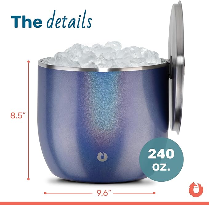 SNOWFOX XL Premium Vacuum Insulated Double Wall Stainless Steel Ice Bucket with Lid/Scoop,Bar Accessories,Large Elegant Party Bucket,Chills Several Bottles,Beautiful Entertaining Supplies,7 Liter,Blue-Ruum Studio Home