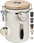 Veken Coffee Sugar Canister with Window, Coffee Lover Gift Set,Airtight Stainless Steel Kitchen Food Storage Container Gifts, Date Tracker & Scoop for Grounds Coffee,Beans,Tea,Flour,Cereal,22OZ,Cream-Ruum Studio Home