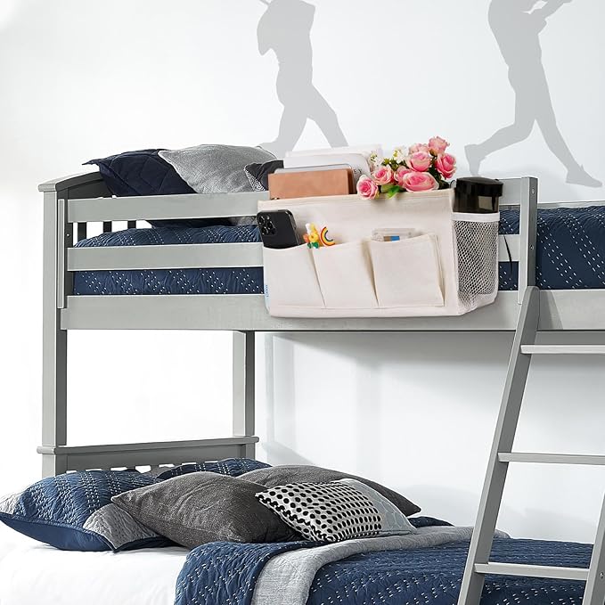 Bedside Storage Caddy/Bedside Hanging Storage Bag for Headboards Bunk Beds Dorm Rooms Book Phone Magazine Holder (New White)-Ruum Studio Home