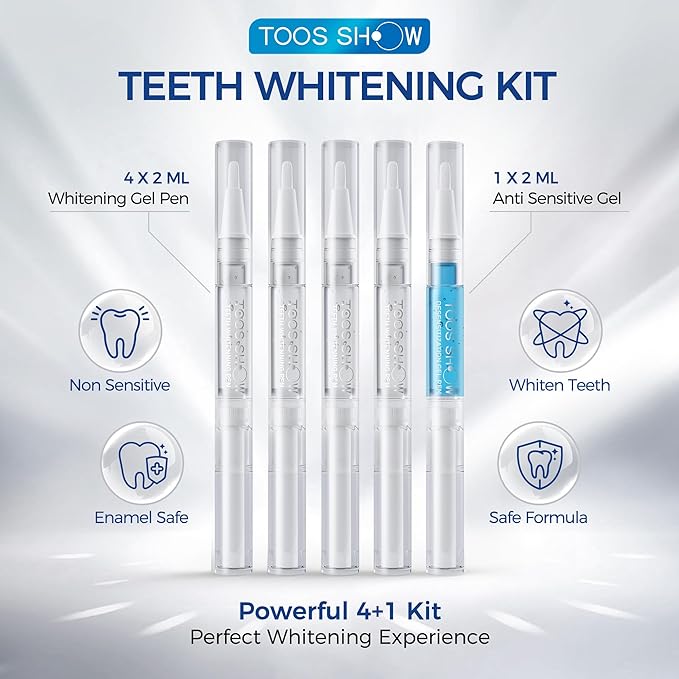 Teeth Whitening Kit for Sensitive Teeth,with 4 Carbamide Peroxide Pen & 1 Remineralization Pen,LED Accelerator Light Non,Tooth Whitener Professional Oral Care Gently Yet Effectively Removes Stains-Ruum Studio Home