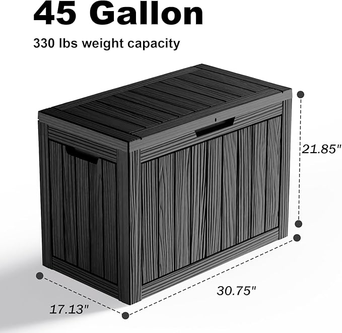 45 Gallon Resin Deck Box, Lockable Outdoor Storage Box for Patio Cushions Storage Furniture,Garden Tools, Pool Supplies, Weatherproof and UV Resistant（Black）-Ruum Studio Home