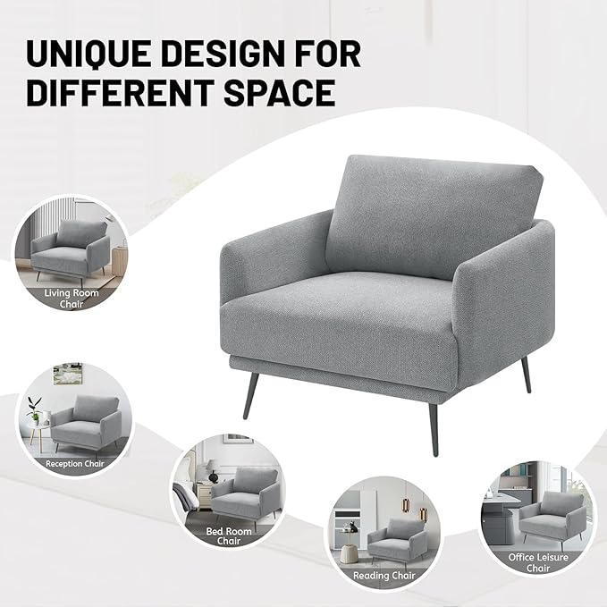 Oversized Accent Chair Set of 2 for Living Room Chairs Reading Arm Chair Comfy Modern Single Sofa Side Chairs with Metal Legs & Soft Cushion for Bedroom, Balcony,Waiting Room (Polyester, Grey)-Ruum Studio Home