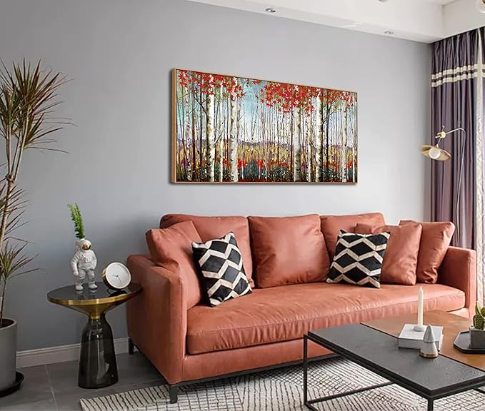Large Framed Wall Art for Living Room Birch Tree Wall Decor Red Forest Painting Artwork Wall Decoration Nature Pictures Wall Art Fall Above Bed Wall Decor-Ruum Studio Home