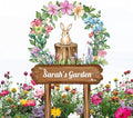 Personalized Rabbit Metal Sign with Stake,Custom Gardener Last Name Signs Outdoor Decor,Customized Flowers Gardening Birthday Gifts,Cute Animal Plaques for Patio Lawn Porch Backyard Farmhouse Outside-Ruum Studio Home