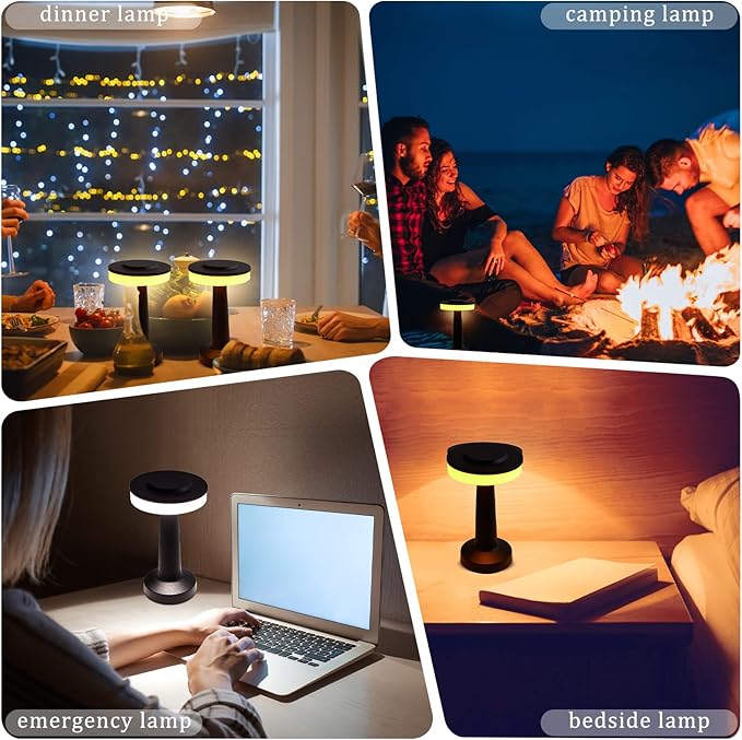 VIHOSE Set of 8 LED Portable Cordless Table Lamp with Touch Sensor 3 Color Stepless Dimming Rechargeable Battery up to 15 Hours Cordless Table Light Wireless Lamp for Nursery(Black)-Ruum Studio Home