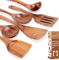 SPATUAMZ Wooden Cooking Spoons, Ladle and Spatula, Fine Polished Teak Wood Cooking Utensils Set of 6, Nonstick Wooden Kitchen Spoon & Spatula Set-Ruum Studio Home