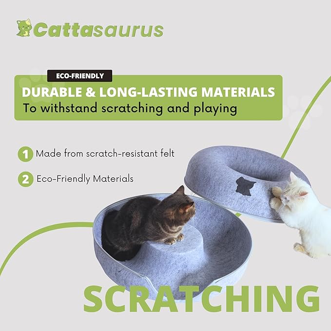 Cattasaurus Peekaboo Cat Cave, Extra Spacious for Multiple & Large Cats 12+ lbs, Scratch Detachable Beds for Indoor Cats, Washable Tunnel Bed, Comfy Cat Donut Tunnel (Light Gray+Dark Gray, Jumbo)-Ruum Studio Home