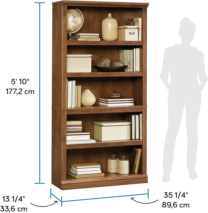 Sauder Miscellaneous Storage 5 Split Bookcase/Book Shelf, L: 35.28" x W: 13.23" x H: 69.76", Oiled Oak finish-Ruum Studio Home