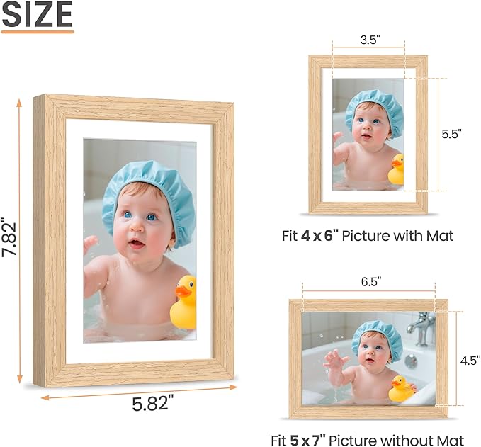 upsimples 5x7 Picture Frame, Natural Solid Wooden Picture Frames, Display 4x6 with Mat or 5 x 7 Without Mat, Wall or Tabletop, 1 Pack, Natural-Ruum Studio Home