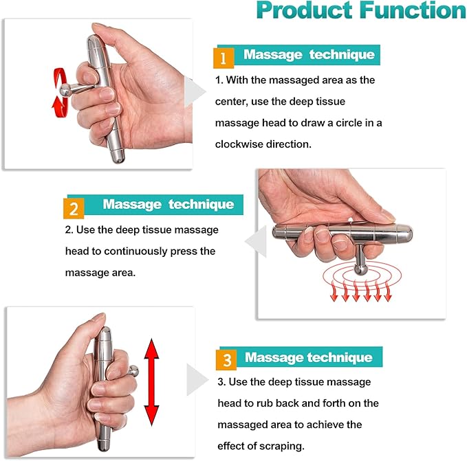 2 in 1 Trigger Points Massage Tool Stainless Steel T-Bar Deep Tissue Massage Tool for Pain Relief Full-Body Fascial Relaxation – Ideal for Shoulders, Neck, Legs, and Arms – Perfect for Sports Therapy-Ruum Studio Home