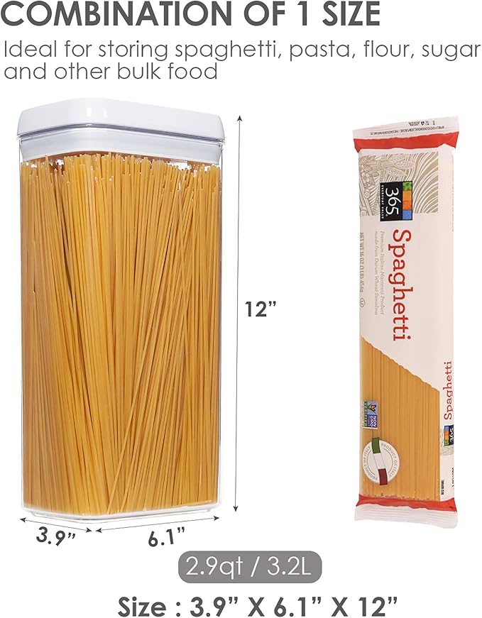 Airtight Food Storage Containers, Vtopmart 4 Pieces Large BPA Free Plastic Spaghetti Containers with Easy Lock Lids, for Kitchen Pantry Organization and Storage, Include 24 Labels (White,-Ruum Studio Home