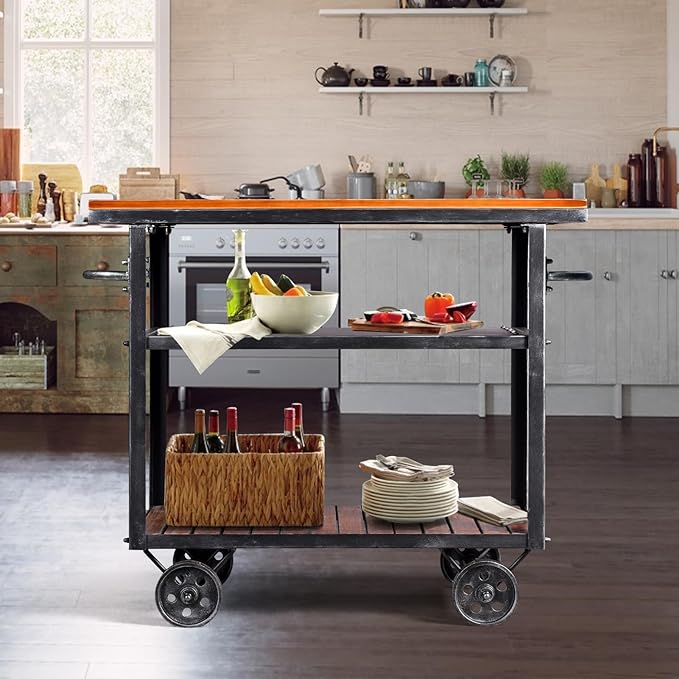 Diwhy Industrial 3 Tier Rolling Utility Storage Cart Wine Beverage, Metal Wine Rack with Wheels Kitchen Bar Dining Room Tea Wine, Storage Cart with Wood-Ruum Studio Home