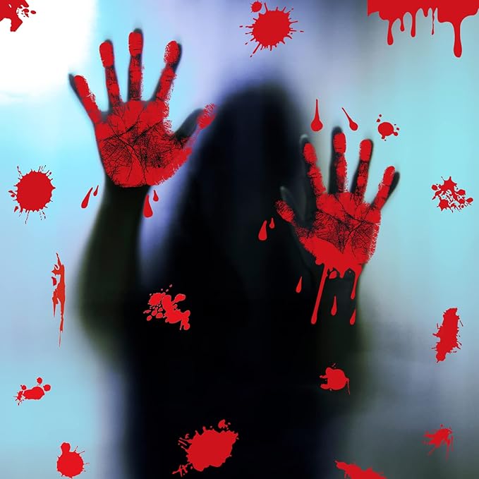 KUUQA 4 Pcs Bloody Handprint Clings Horror PVC Stickers Decals for Halloween Decorations-Ruum Studio Home