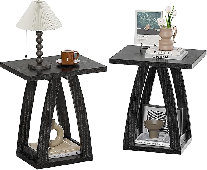End Tables Living Room, Side Table Beside Sofa, Nightstand for Bedroom, Couch Side Table with Shelf, Modern End Table for Living Room, Black End Table Set of 2-Ruum Studio Home