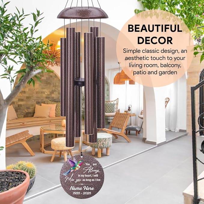 Personalized Wind Chime Memorial, Metal Wind Chime Deep Tone, Wind Chimes for Loss of Loved Father/Mother/Lover, Commemorative Sympathy Bereavement Gifts-Ruum Studio Home