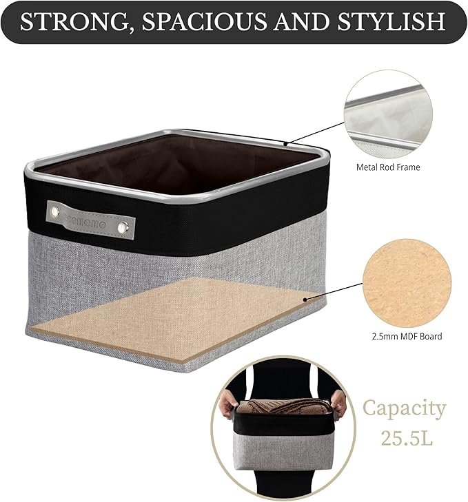 DECOMOMO Storage Baskets for Shelves - Fabric Closet Organizers and Storage Bins, Perfect Baskets for Organizing Closet Toys Nursery (Grey and Black, Large - 3 Pack)-Ruum Studio Home