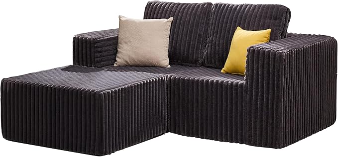 Hobestluk Modular Sectional Sofa Memory Foam Couch L Shape Sofa for Living Room Loveseat with Chaise Lounge Cloud Couch with Removable Cover (Stripe Grey, Loveseat with Chaise)-Ruum Studio Home