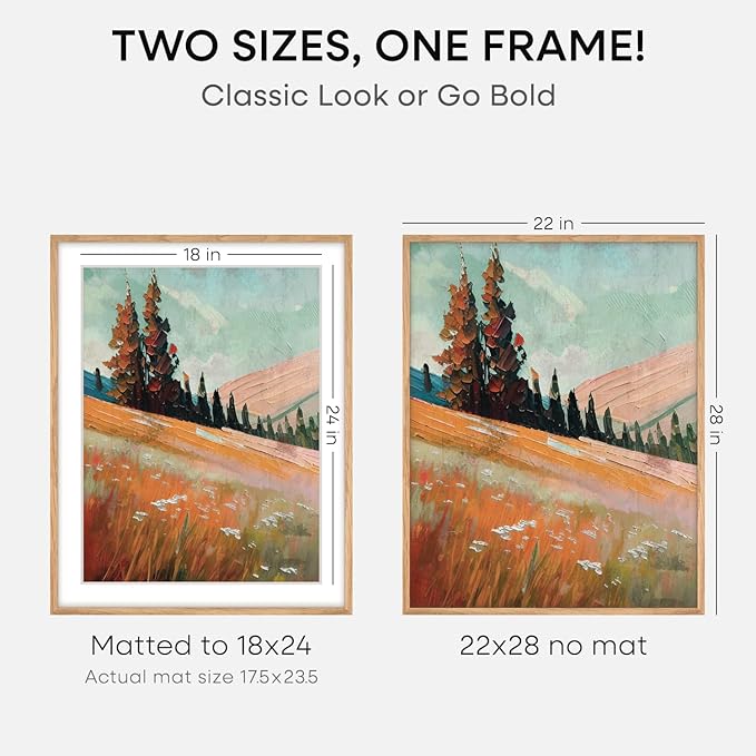Homeforia Wooden Poster Frame 22x28, High End Natural Oak 22 x 28 Picture Frame with Mat 18 by 24, 22x28 Light Wood Frame Matted to 18x24 Photo, 28by22 Large Frames, Tempered Glass, Wall Kit, Set of 1-Ruum Studio Home