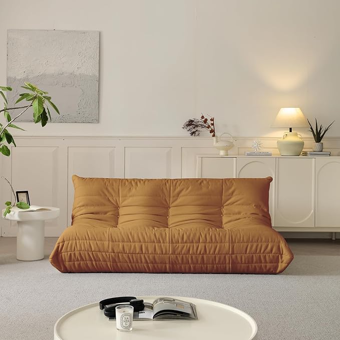 Luxury Sofa Couch Chair, Lazy Floor Seating, Fireside Bean Bag Chair, Ergonomic Tatami Sofa Lounger for Living Room, Bedroom, Office, 3 Seat, Brown-Ruum Studio Home