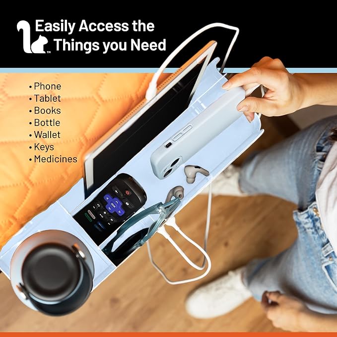 Squirrel-Bedside Perch, Floating Organizer with USB-C & A Charging Ports, Great Bedside Shelfie, Gift for teens and college freshman, for Gamers, Dorm room gifts. Assembly in 1 minute. Light Blue-Ruum Studio Home