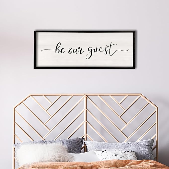 comurdyo Be Our Guest Wall Decor Sign 40”X15” Large Master Bedroom Above Bed Wall Decor Wood Framed Guest Room Sign Simple Rustic Farmhouse Over Bed Bedside Wall Art (Black)-Ruum Studio Home