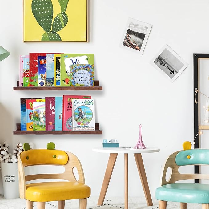 AZSKY Floating Book Shelves Wall Mounted Photo Shelf Picture Ledge Deep Walnut Display Shelves for Home Living Room Bedroom Bathroom Office Set of 2-Ruum Studio Home