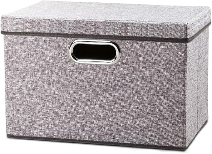 PRANDOM Foldable Storage Boxes with Lids [1-Pack] Linen Fabric Collapsible Storage Bins Organizer Containers Baskets Cube with Cover for Home Bedroom Closet Office Nursery (14.9x9.8x9.8)-Ruum Studio Home