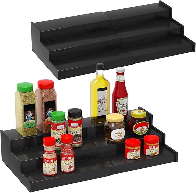 Spice Rack Organizer for Cabinet 2Pack, 3 Tier Expandable Bamboo Spice Storage, Great for Kitchen Cabinet, Cupboard,Pantry and More(Black)-Ruum Studio Home
