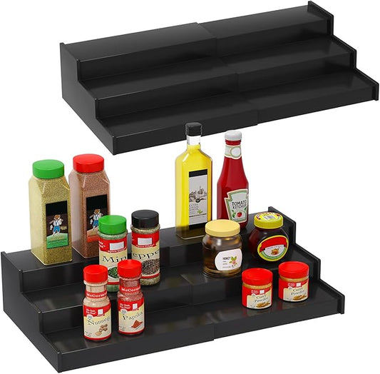 Spice Rack Organizer for Cabinet 2Pack, 3 Tier Expandable Bamboo Spice Storage, Great for Kitchen Cabinet, Cupboard,Pantry and More(Black)-Ruum Studio Home