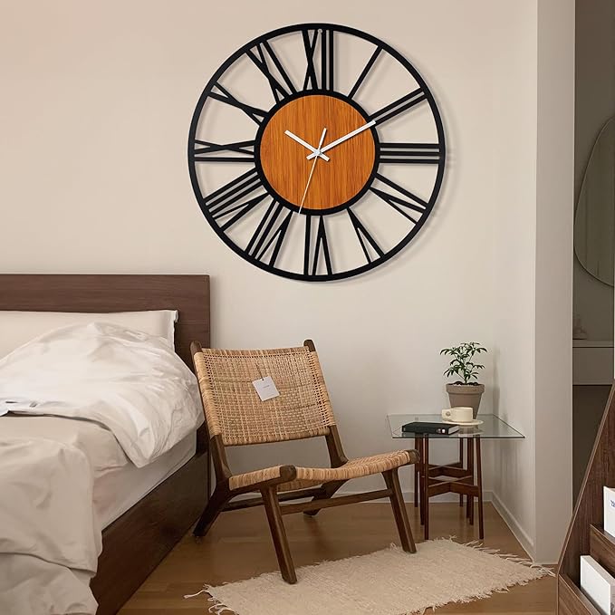 LEIKE 30" Oversized Large Wall Clocks,Silent,Non Ticking,Battery Operated Modern Round Big Wood Decorative Metal Wall Clock for Living Room, Bedroom,Kitchen,Farmhouse,Office Decor - Black,30 Inch-Ruum Studio Home