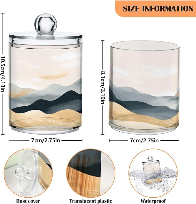 2 Pack Qtip Holder Organizer Dispenser Marble Mountain Bathroom Storage Canister Cotton Ball Holder Container for Cotton Pads/Swabs/Floss-Ruum Studio Home