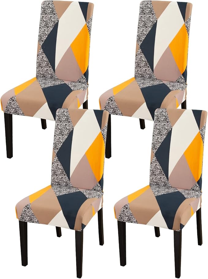 JQinHome Dining Chair Covers Set of 4,Magic Cube High Stretch Removable Washable Parsons Chair Slipcover for Dining Room Home Party Hotel Wedding Ceremony (Geometric Patterns)-Ruum Studio Home