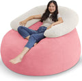 HABUTWAY Bean Bag Chair with U-Shaped Pillow - Faux Fur Fabric (Beige-Light Pink)-Ruum Studio Home