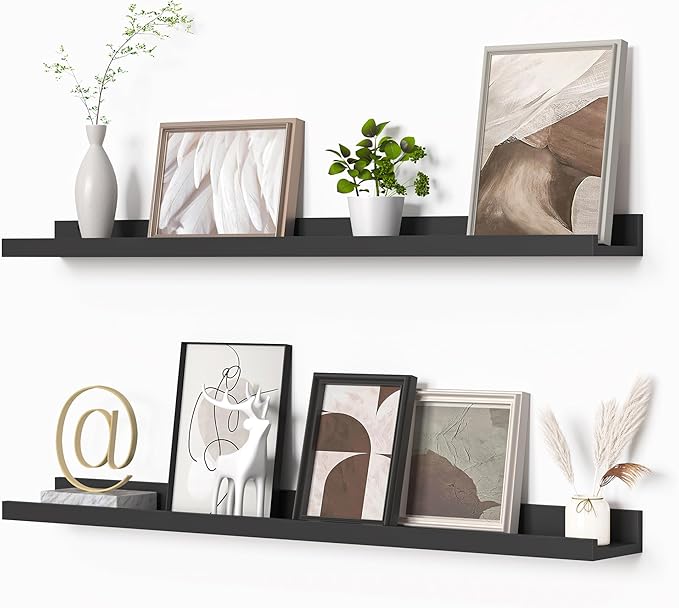 Heimlove Picture Ledge Shelf, Floating Shelves Set of 2, 36 Inches Picture Shelf for Wall with Ledge, Kids Bookshelf Wall Mounted for Living Room Bedroom Decor Books Photo Frames - Black-Ruum Studio Home