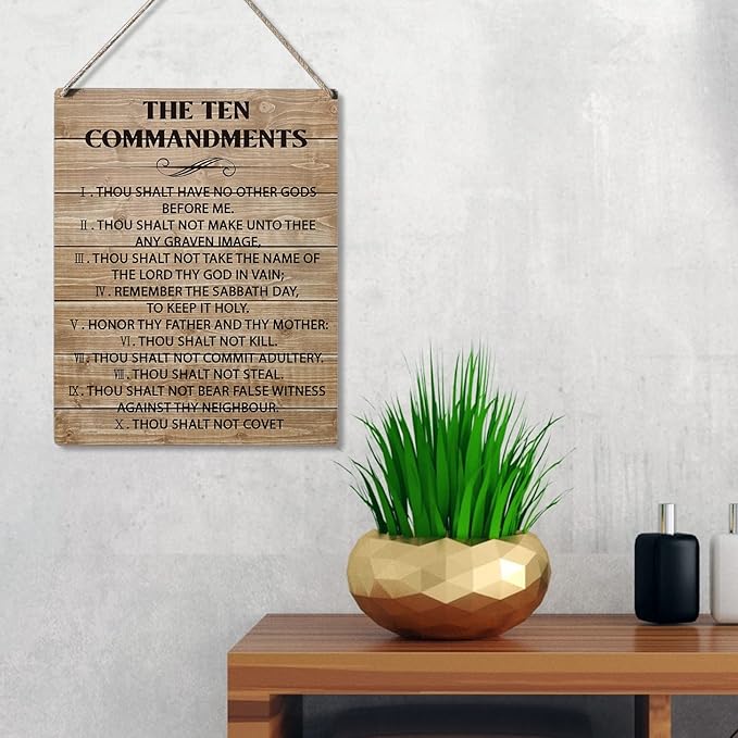 Qious Inspirational Signs Gift Farmhouse the Ten Commandments Thou Shalt Have No Other Gods Before Me Wooden Hanging Sign Rustic Wall Art Home Office Living Room Decoration 10 x 8 Inches…-Ruum Studio Home
