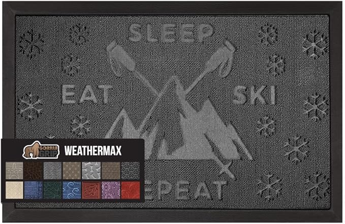 GORILLA GRIP 100% Waterproof All-Season WeatherMax Doormat 35x23, US Designed Natural Rubber, Stain and Fade Resistant, Low Profile Indoor Outdoor Door Mats, Easy Clean Patio Mat, Graphite Skiing-Ruum Studio Home