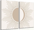 2Pcs Minimalism Boho Canvas Wall art Mid Century Modern Beige and White Sun and Moon Geometric Abstract Painting Pictures Wall Decor Posters Print Artwork for Bedroom Living Room Decoration-Ruum Studio Home